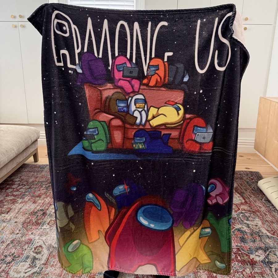 Among Us Sherpa Fleece Throw Blanket Black Gaming Theme kids blanket 