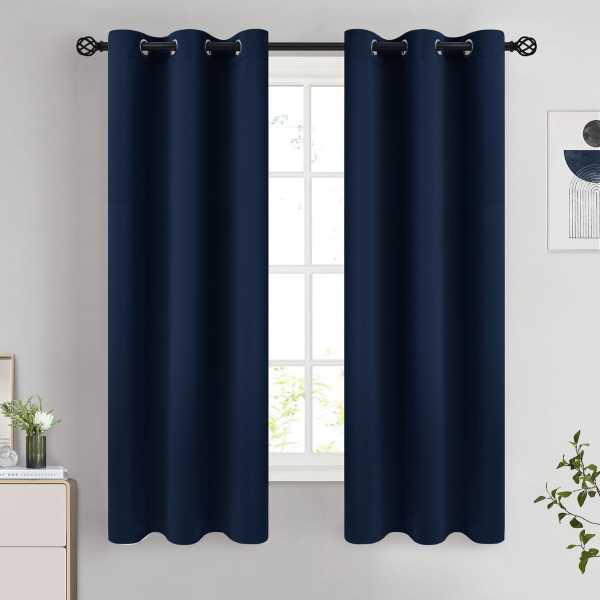 New- navy blue Curtains 38 inches wide 63 inch Length 2 Panels Room Darkening curtains