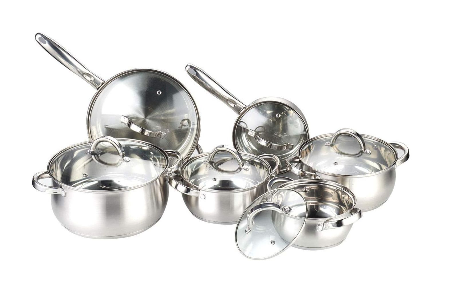 12 Heim Concept Cookware Set Stainless Steel Pots and Pans Set with Glass Lid