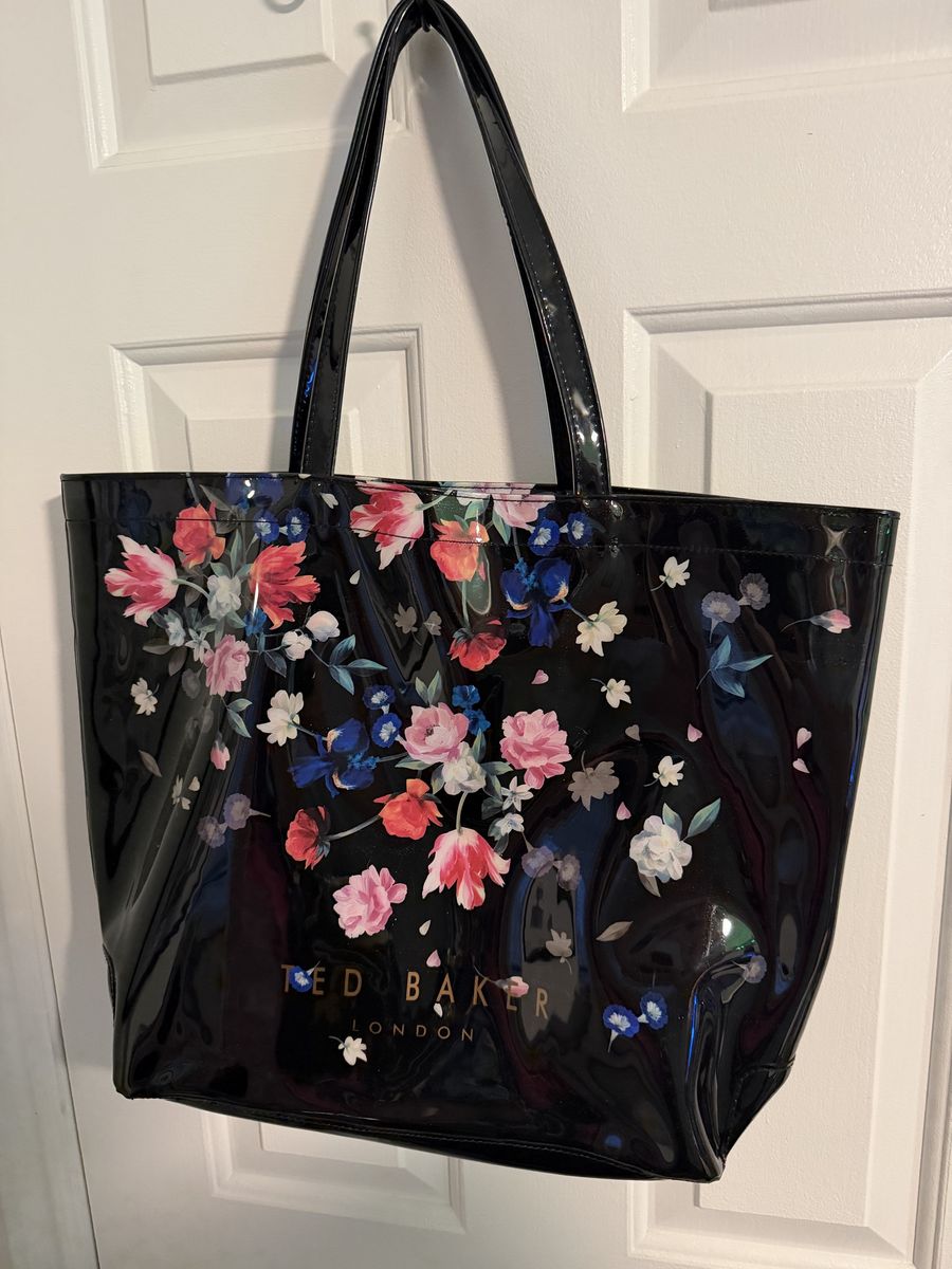 Ted Baker London Black Floral Patent Large Tote Bag *Like New!