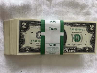 100 Consecutive Crisp New $2 Bills