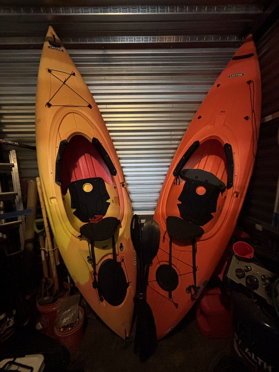 Lifetime Sit-In Kayaks with Seats and Paddles - $230 each or $450 for both