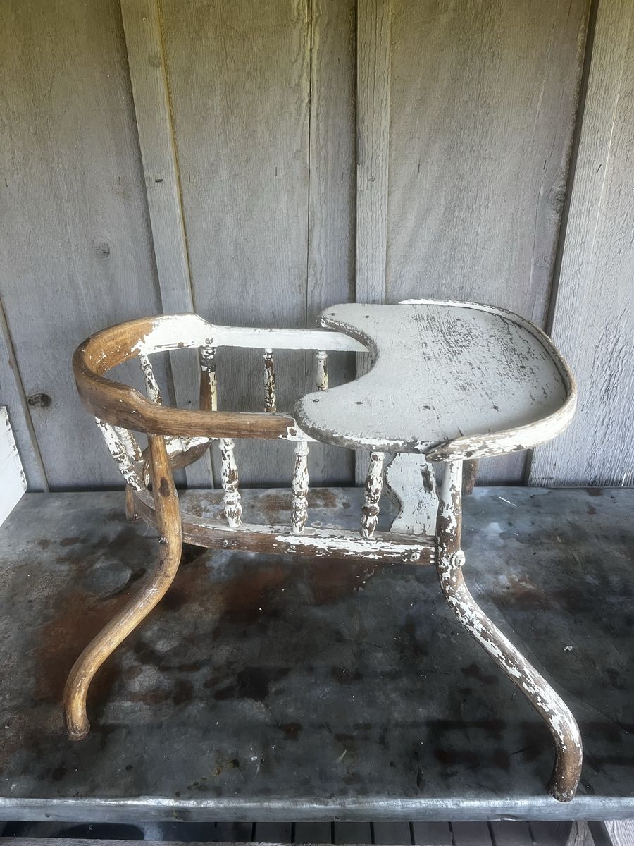 Vintage Wooden High Chair, Shabby Chic, Distressed White Paint, Child's Seating Decor