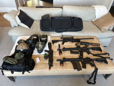 Airsoft Bundle: Lancer Tactical Rifles, Sniper, Shotgun, Gear, and Case