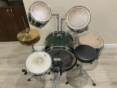 Green Acoustic Drum Set