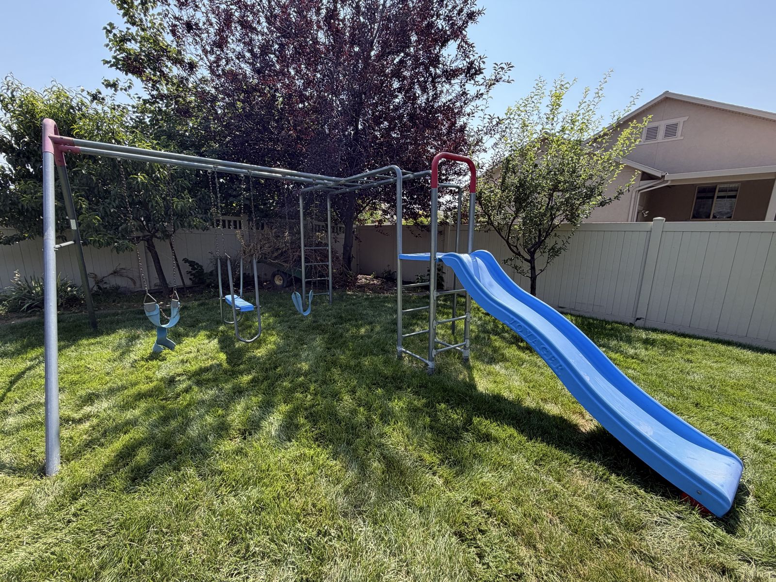 Outdoor Metal Swing Set with Slide and Monkey Bars