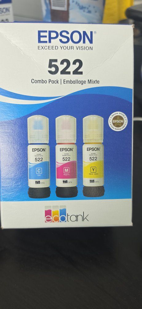 Epson 522 EcoTank Ultra-High Capacity Ink Bottles - Cyan, Magenta, Yellow for ET-2400, ET-2720, ET-2800 Brand New