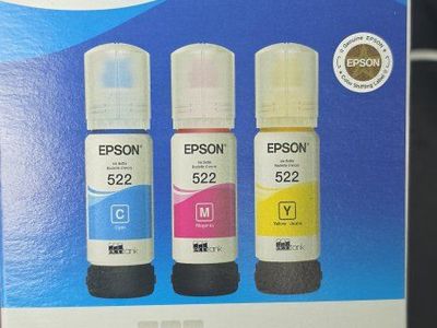 Epson 522 EcoTank Ultra-High Capacity Ink Bottles - Cyan, Magenta, Yellow for ET-2400, ET-2720, ET-2800 Brand New