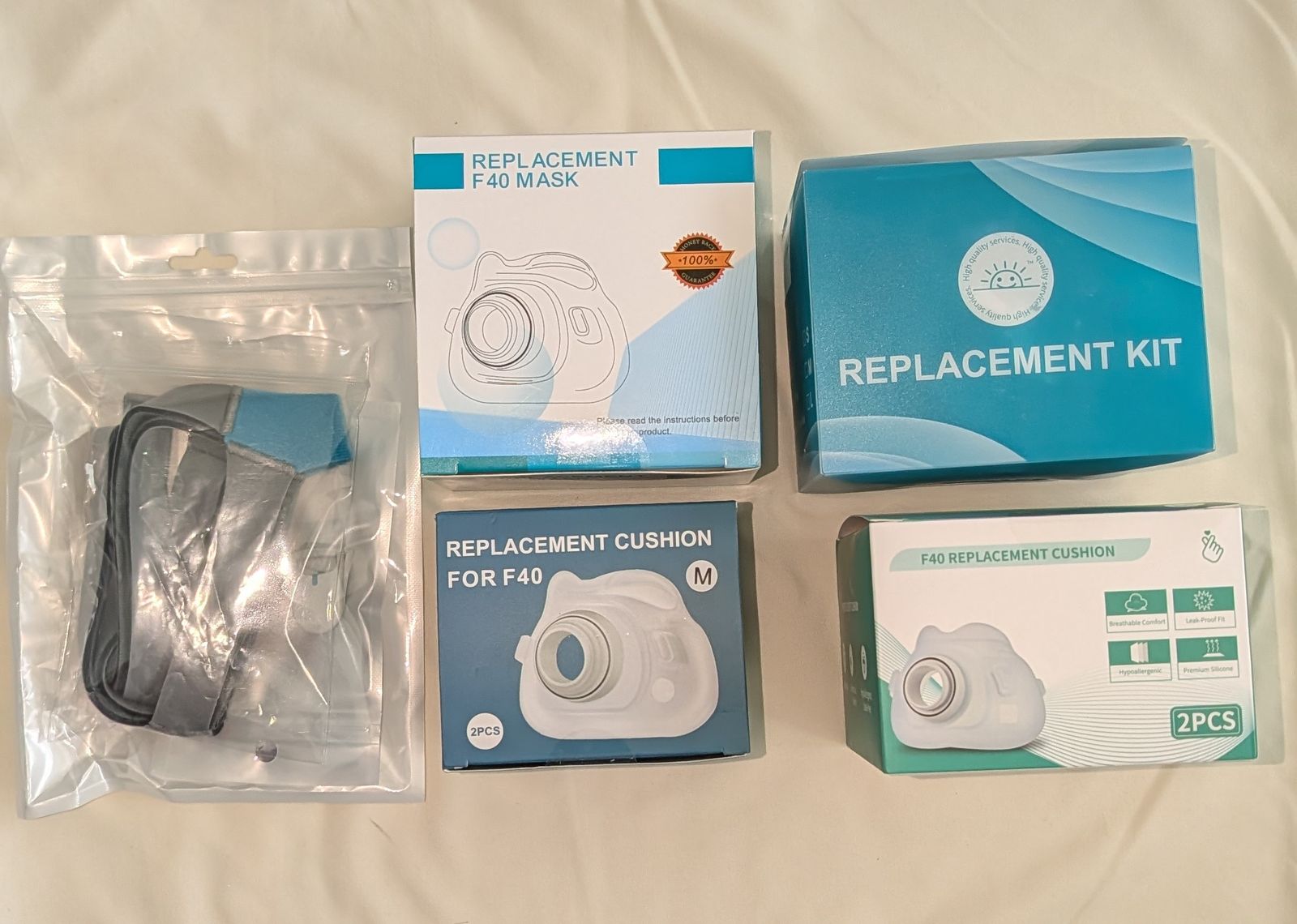 ResMed AirFit F40 Replacement HEADGEAR (2) & FRAME & CUSHIONS (7) Medium