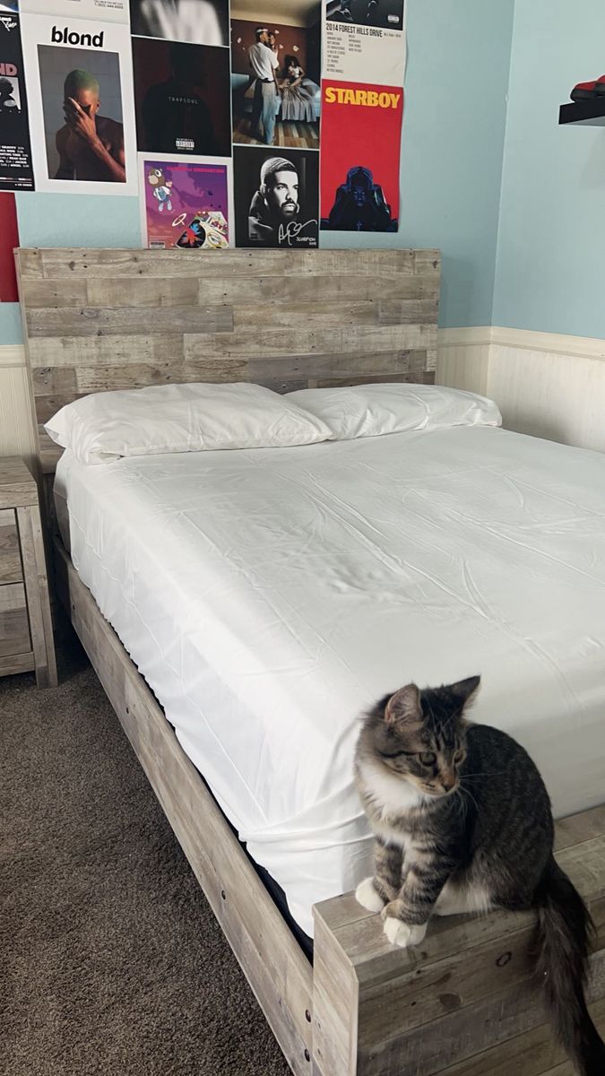 Full Size Rustic Wood Bed Frame with Matching 2-Drawer Nightstand - Optional Box Spring Included