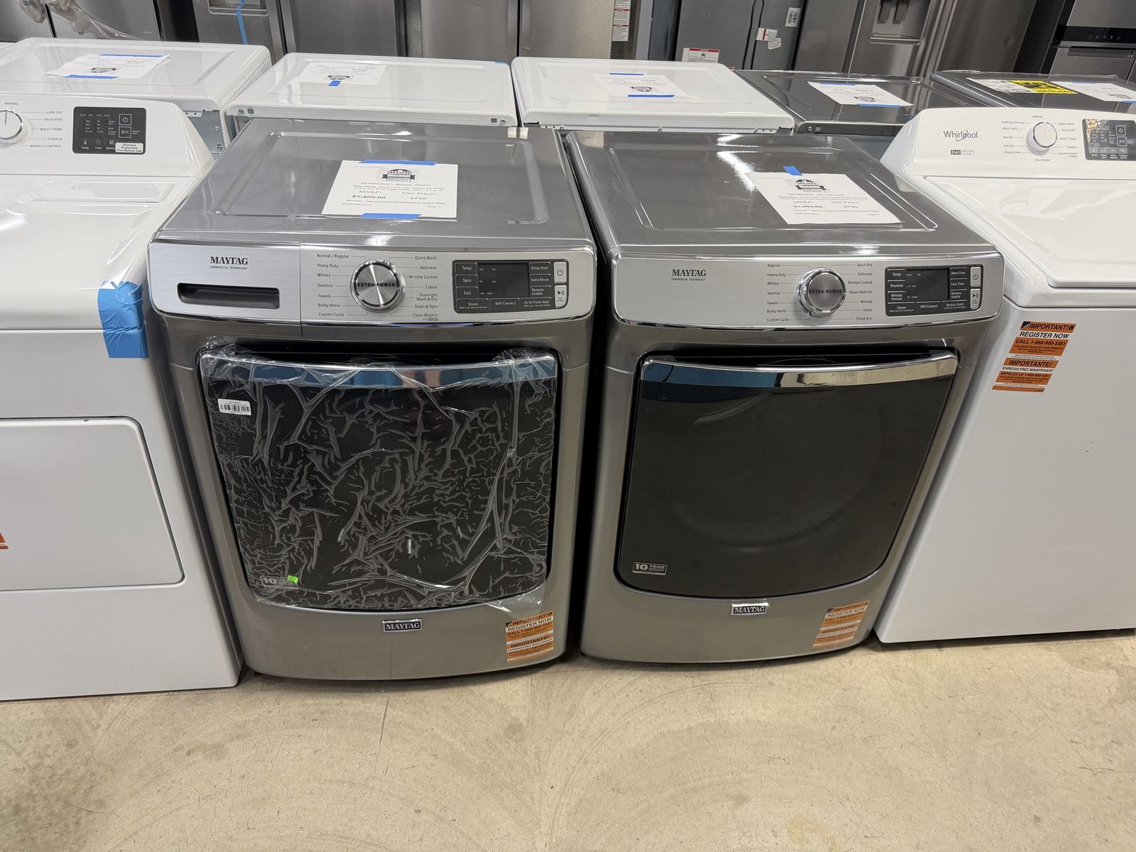 NEW MAYTAG SMART STACKABLE FRONT LOAD LAUNDRY SET