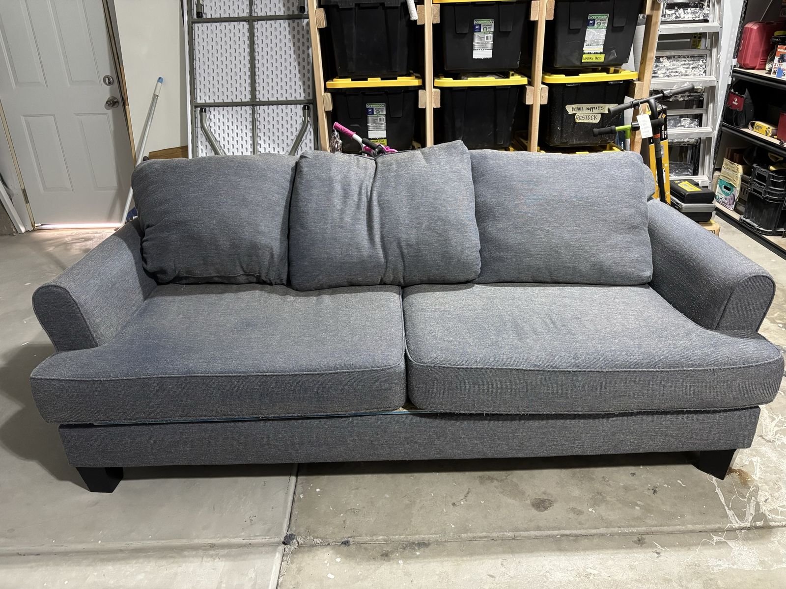 Cozy Grey Fabric Sofa Couch - Excellent Condition, 3-Seat Design