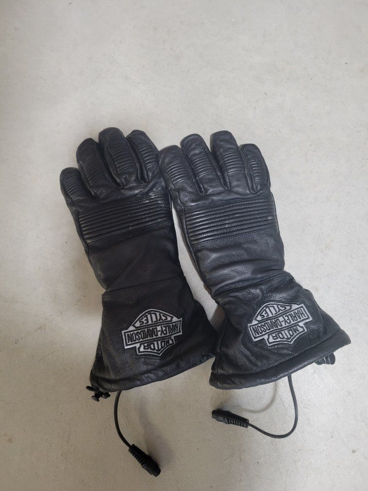 Harley-Davidson Heated Black Leather Motorcycle Gauntlet Gloves