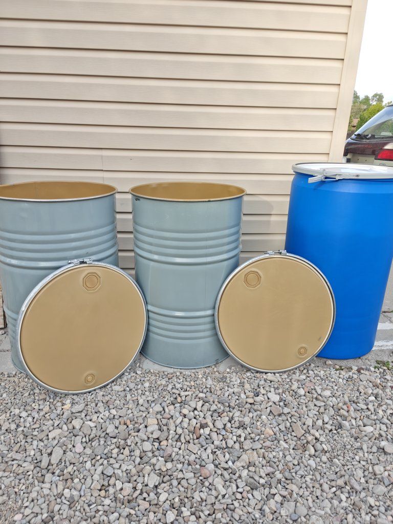 Metal Barrels Open top with Removable Lid.
