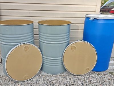 Metal Barrels Open top with Removable Lid.