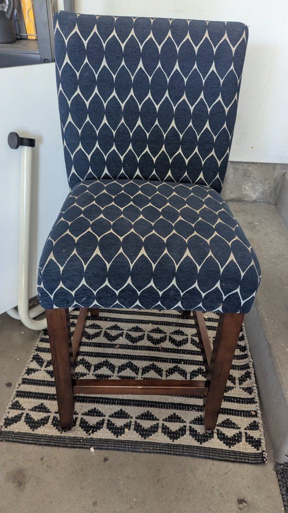 2 Stylish Navy Blue & White Patterned Upholstered Counter Height Bar Stool