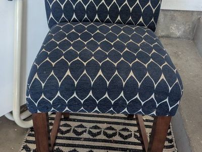 2 Stylish Navy Blue & White Patterned Upholstered Counter Height Bar Stool