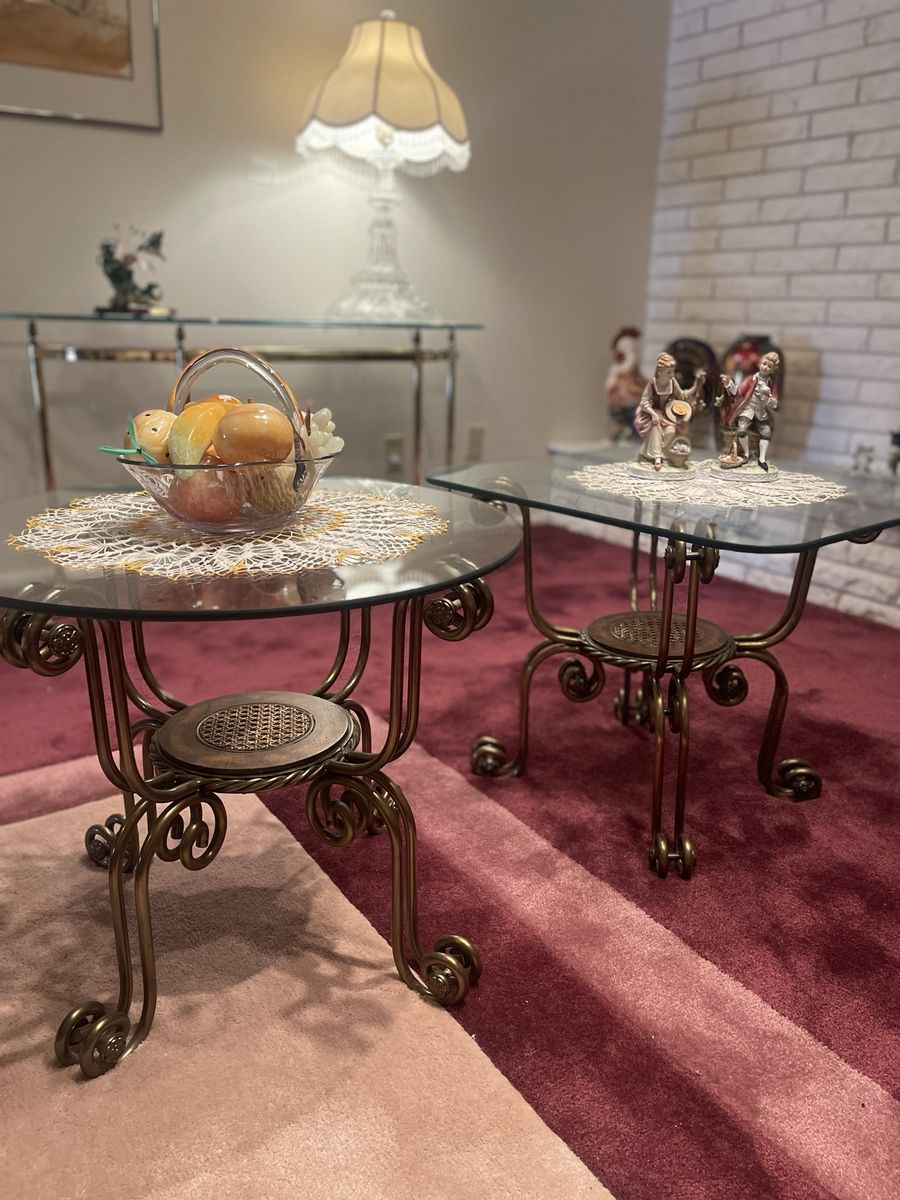 Beautiful Glass And Brass Coffee And End Tables