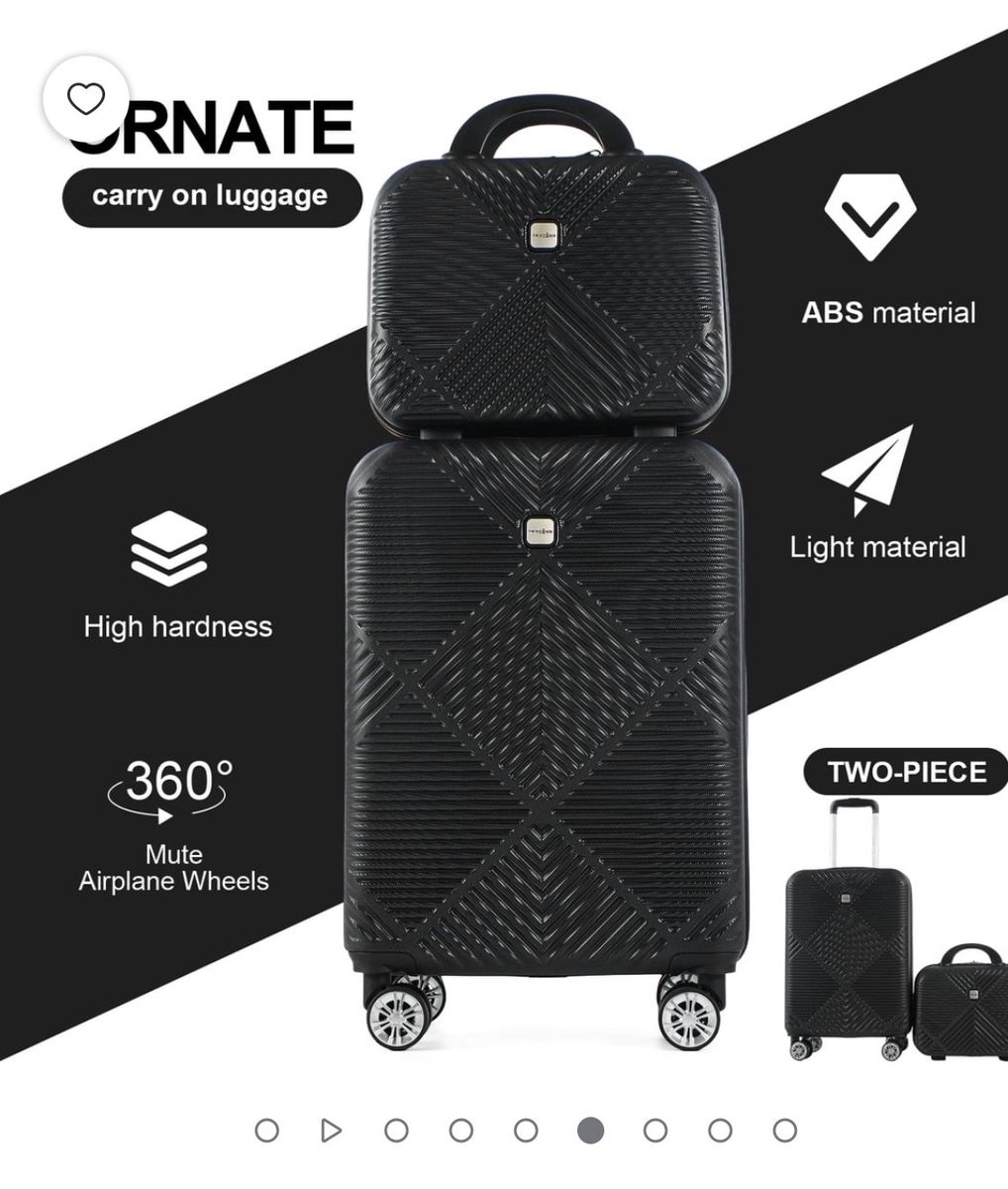 New still in box Ornate 2-Piece Hardside Carry-On Luggage Set Black 20" & 14" Travel Suitcase