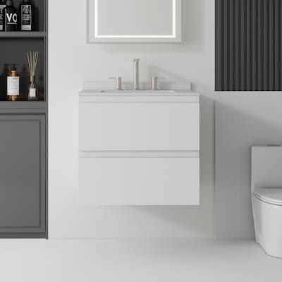 Floating 24-in White Single Sink Wall-Mounted Bathroom Vanity