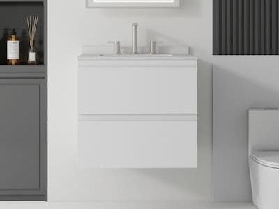 Floating 24-in White Single Sink Wall-Mounted Bathroom Vanity