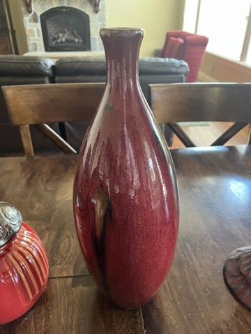 Red Glazed Ceramic Decorative Vase with Long Neck Home Decor