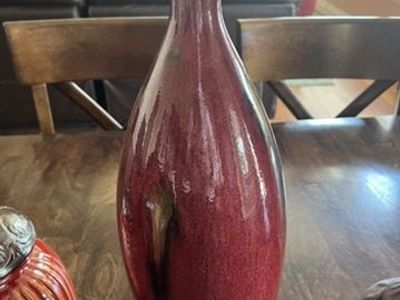 Red Glazed Ceramic Decorative Vase with Long Neck Home Decor