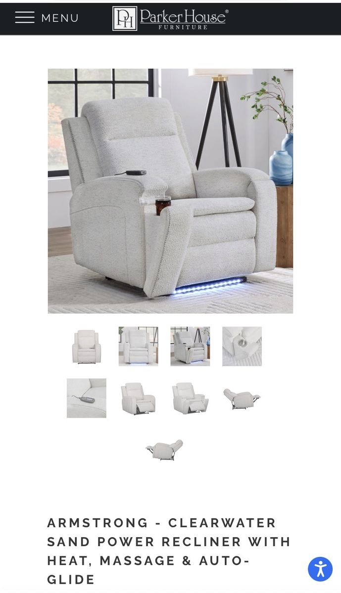 Parker House Armstrong Clearwater Sand Power Recliner w/ Heat, Massage, Auto-Glide