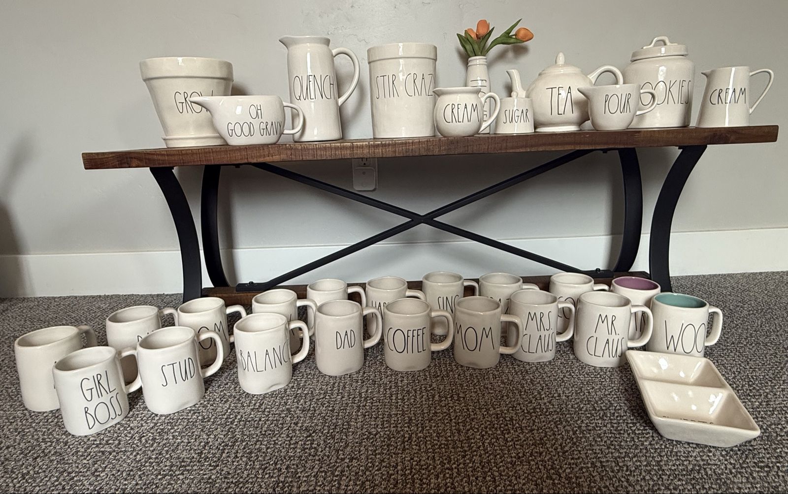 Large Rae Dunn Pottery Lot Set Mugs Canisters Pitcher Teapot
