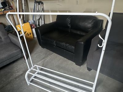 White Rack with Shoe Storage, Portable Clothes Hanger Stand