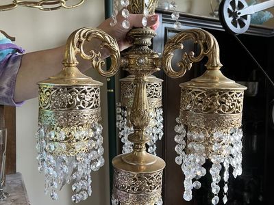 Vintage Brass Swag Lamp / Hanging Chandelier – Plug-In w/ Chain