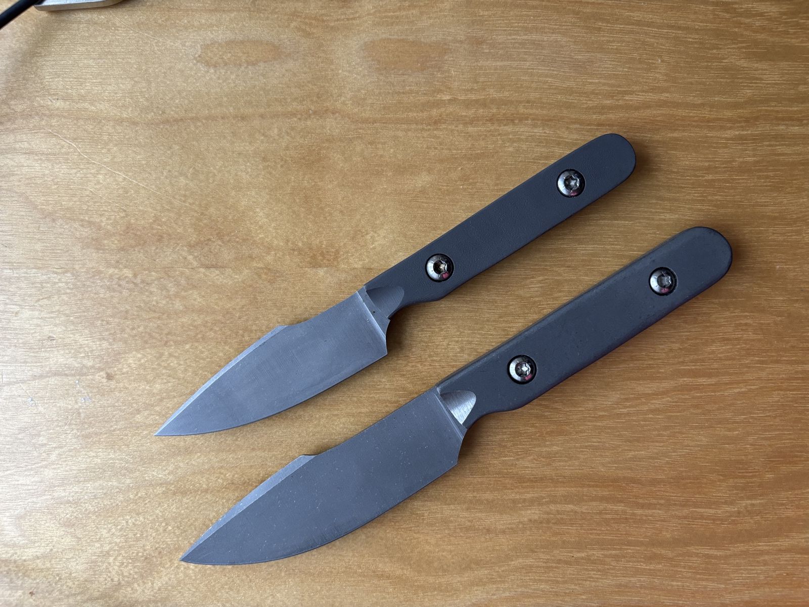 Custom Made EDC Knives - Matching Pair, Fixed Blade, Gray Handles