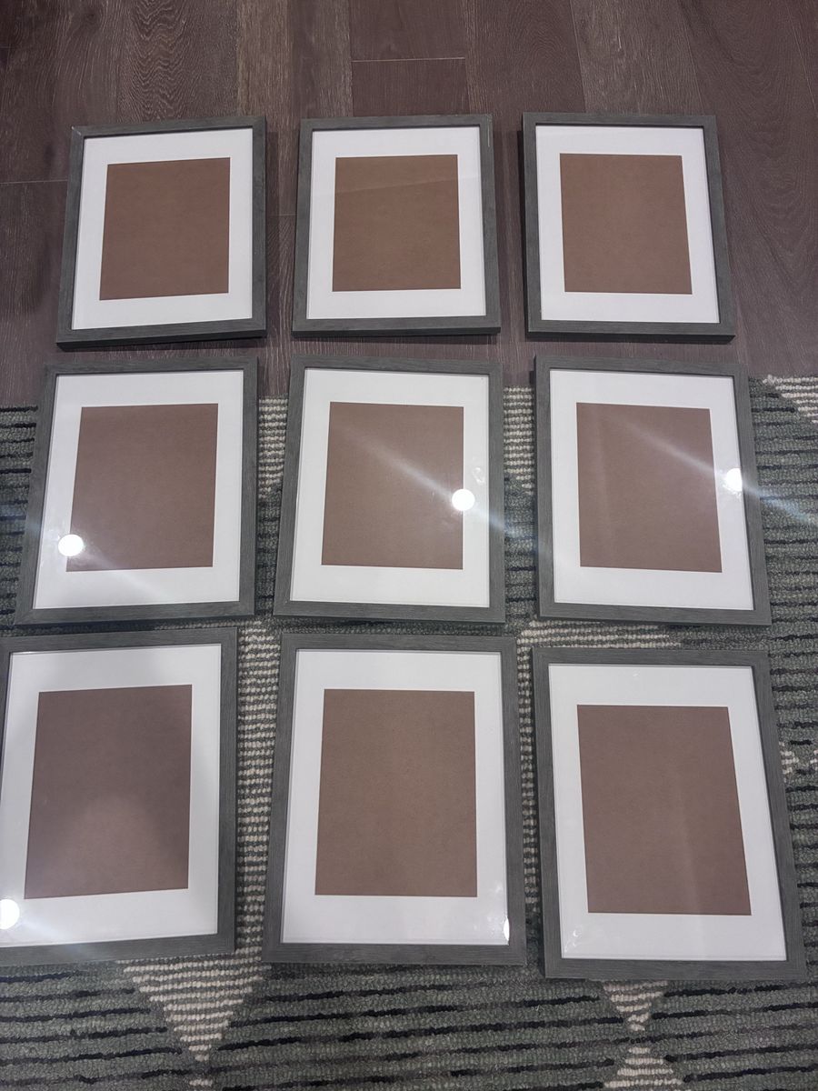 Set of 9 Gray Wood Picture Frames