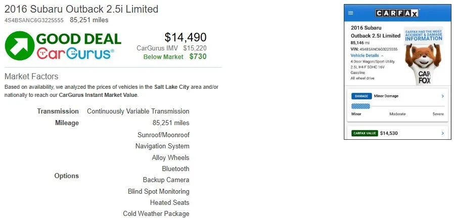 2016 Subaru Outback 2.5i Limited