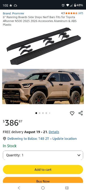 Promrmr 6" Running Boards Side Steps Nerf Bars for Toyota 4Runner 2025-2026