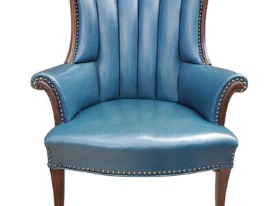 Vintage Turquoise Faux Leather Wingback Chair