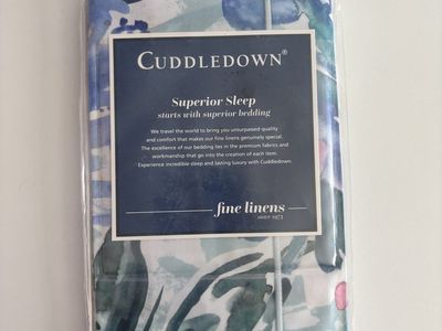 New Cuddledown PIPPA FLORAL European Sham - 400TC Cotton Percale Watercolor Purple Blue Single