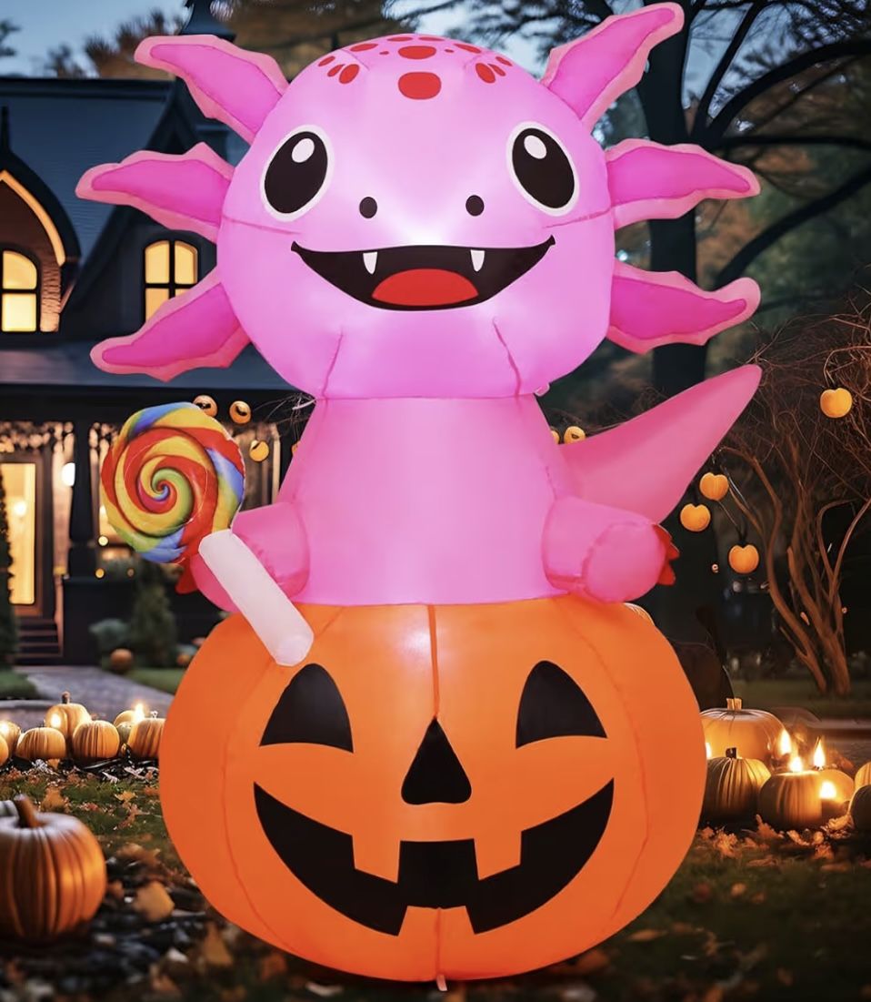 Halloween Pink Axolotl Pumpkin Inflatable Home Decor Decoration Prop