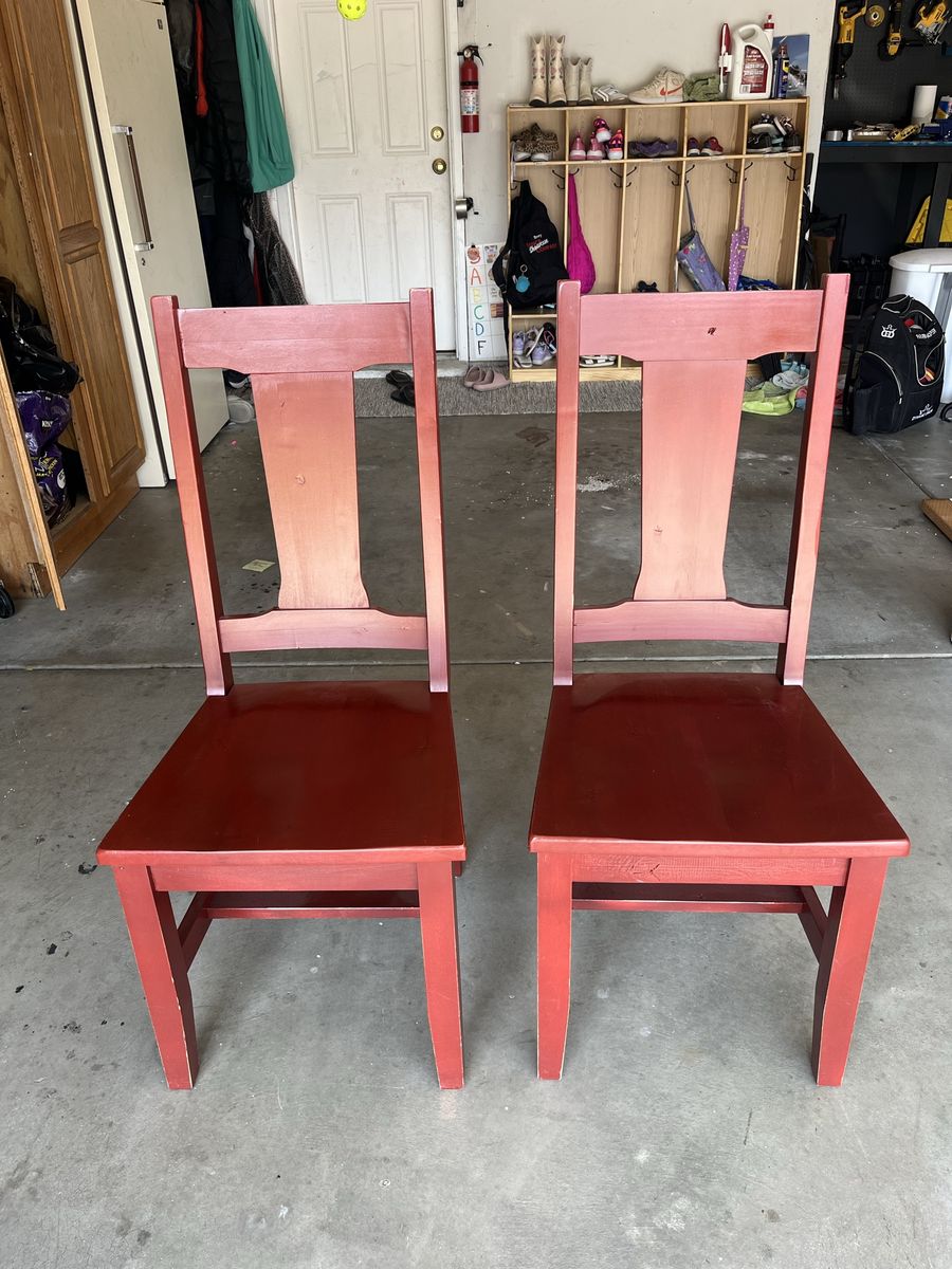 Set of 2 Red Stained Solid Wood Dining Chairs Made in USA