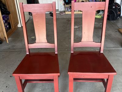Set of 2 Red Stained Solid Wood Dining Chairs Made in USA