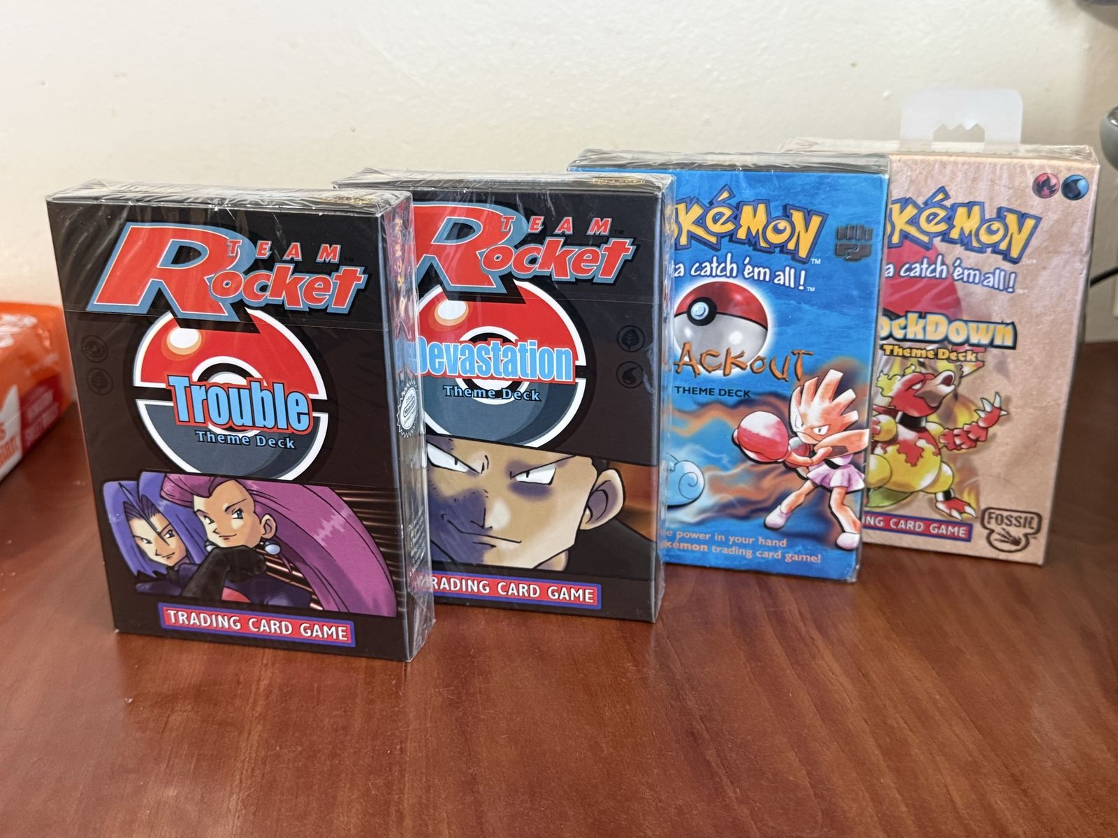 Vintage Pokémon TCG Sealed Theme Decks: Team Rocket & Fossil 'Trouble, Devastation, LockDown, Blackout' WoTC Era