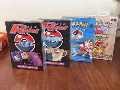 Vintage Pokémon TCG Sealed Theme Decks: Team Rocket & Fossil 'Trouble, Devastation, LockDown, Blackout' WoTC Era