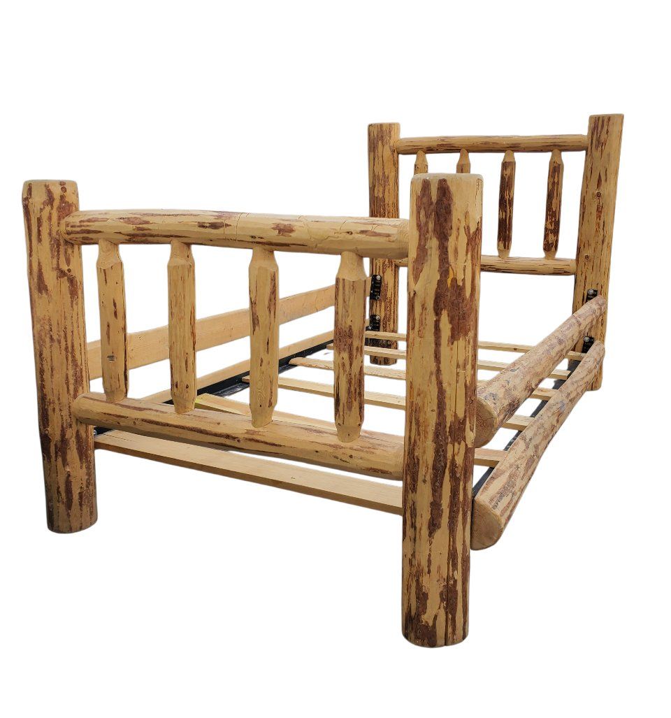 Rustic Solid Pine Log Wood Twin Bed