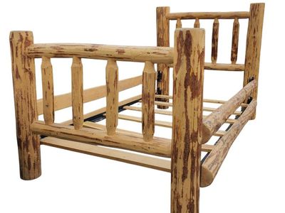 Rustic Solid Pine Log Wood Twin Bed