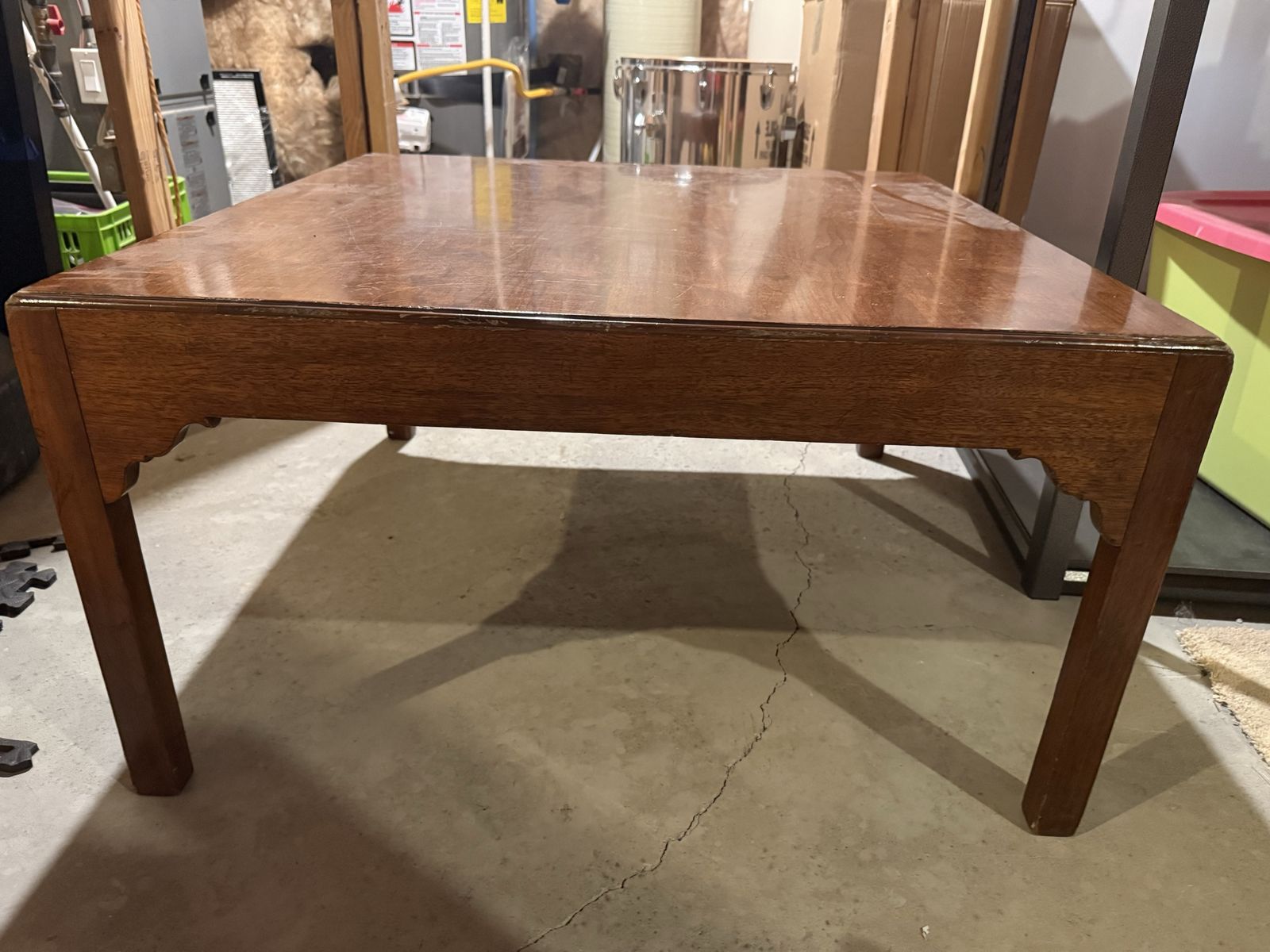 Vintage Solid Wood Square Coffee Table - Medium Brown Finish, Sturdy Construction