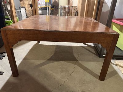 Vintage Solid Wood Square Coffee Table - Medium Brown Finish, Sturdy Construction
