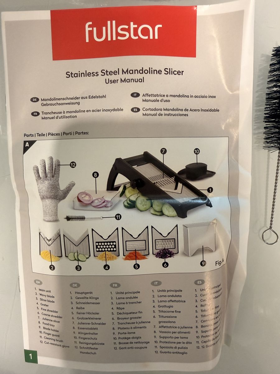 Fullstar Stainless Steel Mandoline Slicer Set with Safety Glove & Blades