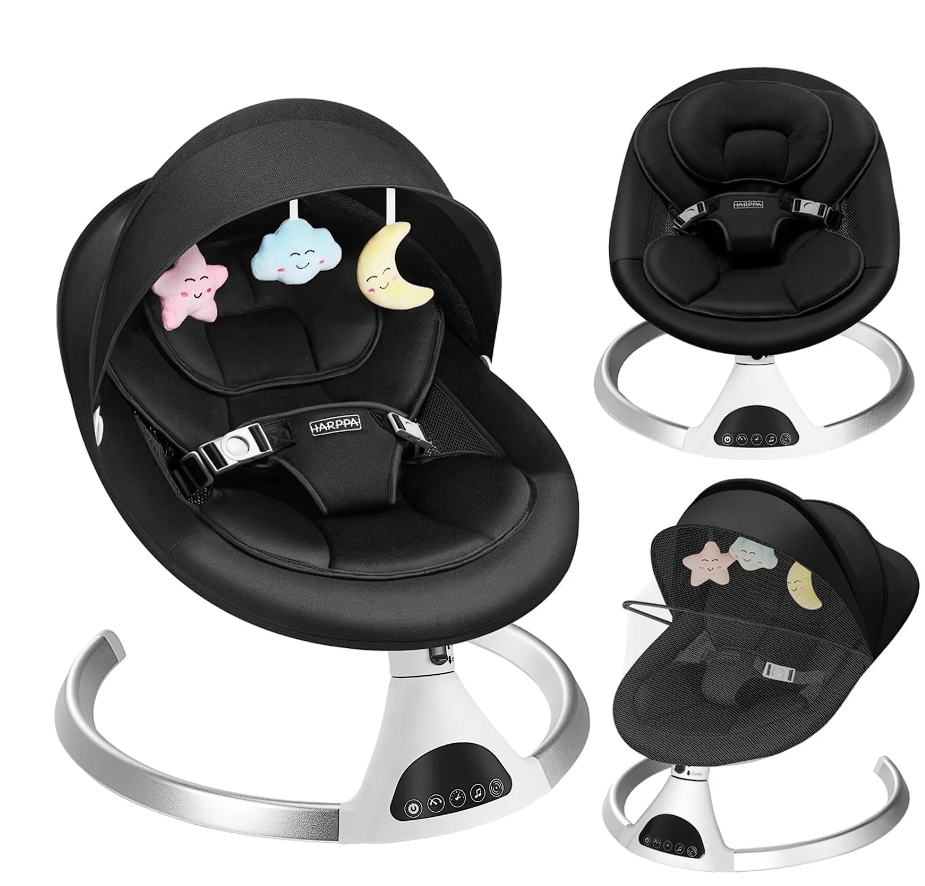 HARPPA Electric Baby Swing, Infant Swing with Remote Control, 5 Sway Speeds, Black