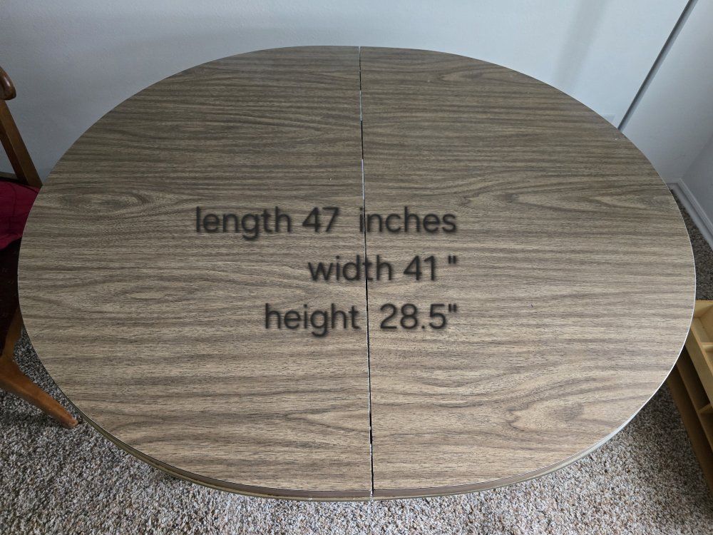 Vintage Mid-Century Modern Laminate Dining Table, Wood Grain Look, 47" L x 41" W