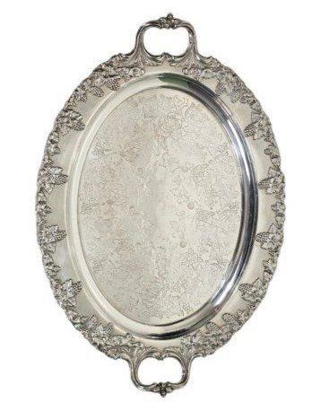 Vintage Barbour Silver Plate Serving Tray Grapevine Border Oval BCEP 20"